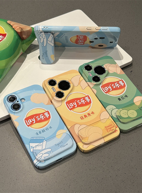 黄底原味薯片适用苹果15promax手机壳16pro华为mate60新款pura70菲林壳OPPOReno12/vivos19x100支架小米14套