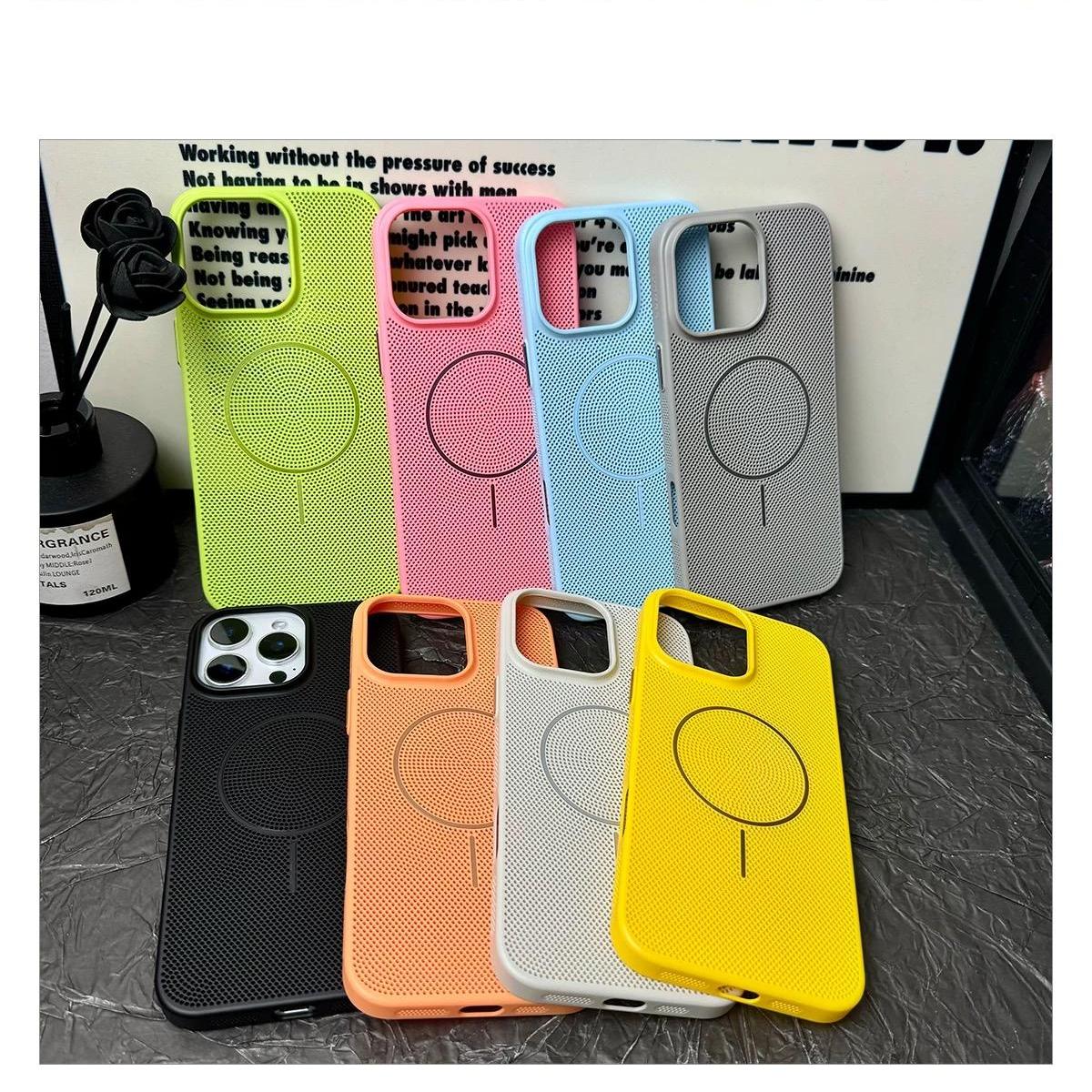 无线充磁吸散热壳适用苹果16promax手机壳新款iPhone15plus保护套华为MATE70小米15全包12男高级女11夏季透气