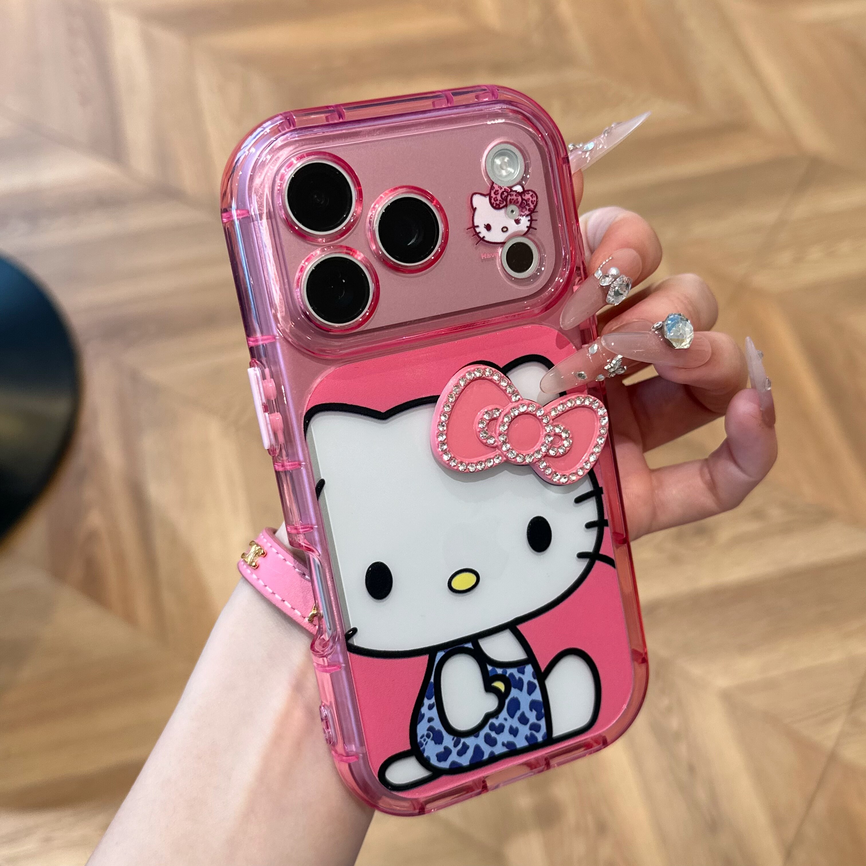 透粉豹纹猫咪酱适用iPhone17promax蝴蝶结贴件手机壳苹果16pro新款彩虹壳大视窗13/14情侣款防摔17pro手机套