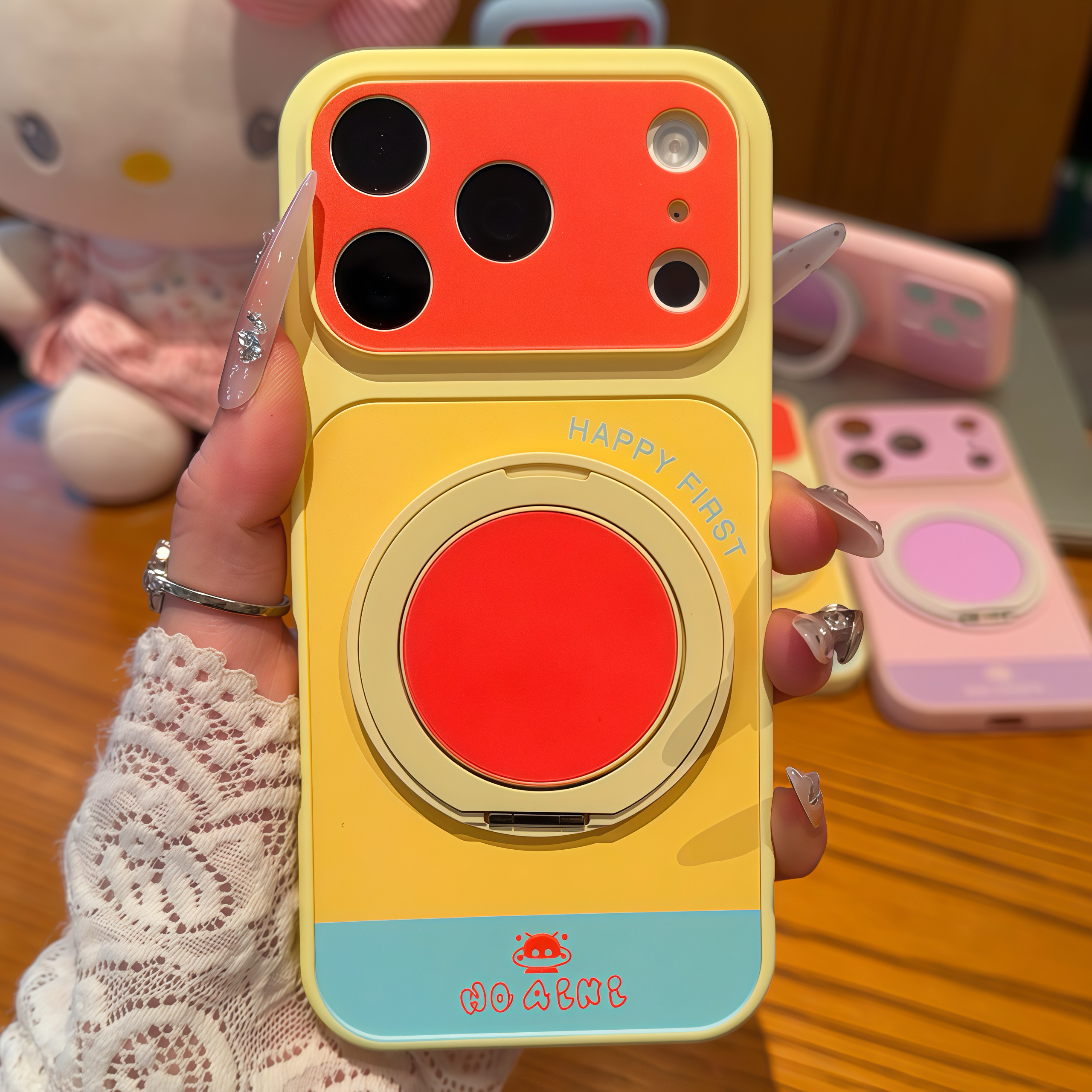 ins多巴胺拼色适用iPhoneDuo苹果17promax旋转支架手机壳18pro新款康宁壳Pura90男女X300防摔小米17pro手机套