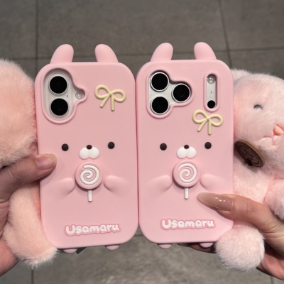 立体可爱卡通旋转棒棒糖兔丸适用iPhone17promax手机壳苹果16硅胶1413防摔14promax女15promax网红14pro新款
