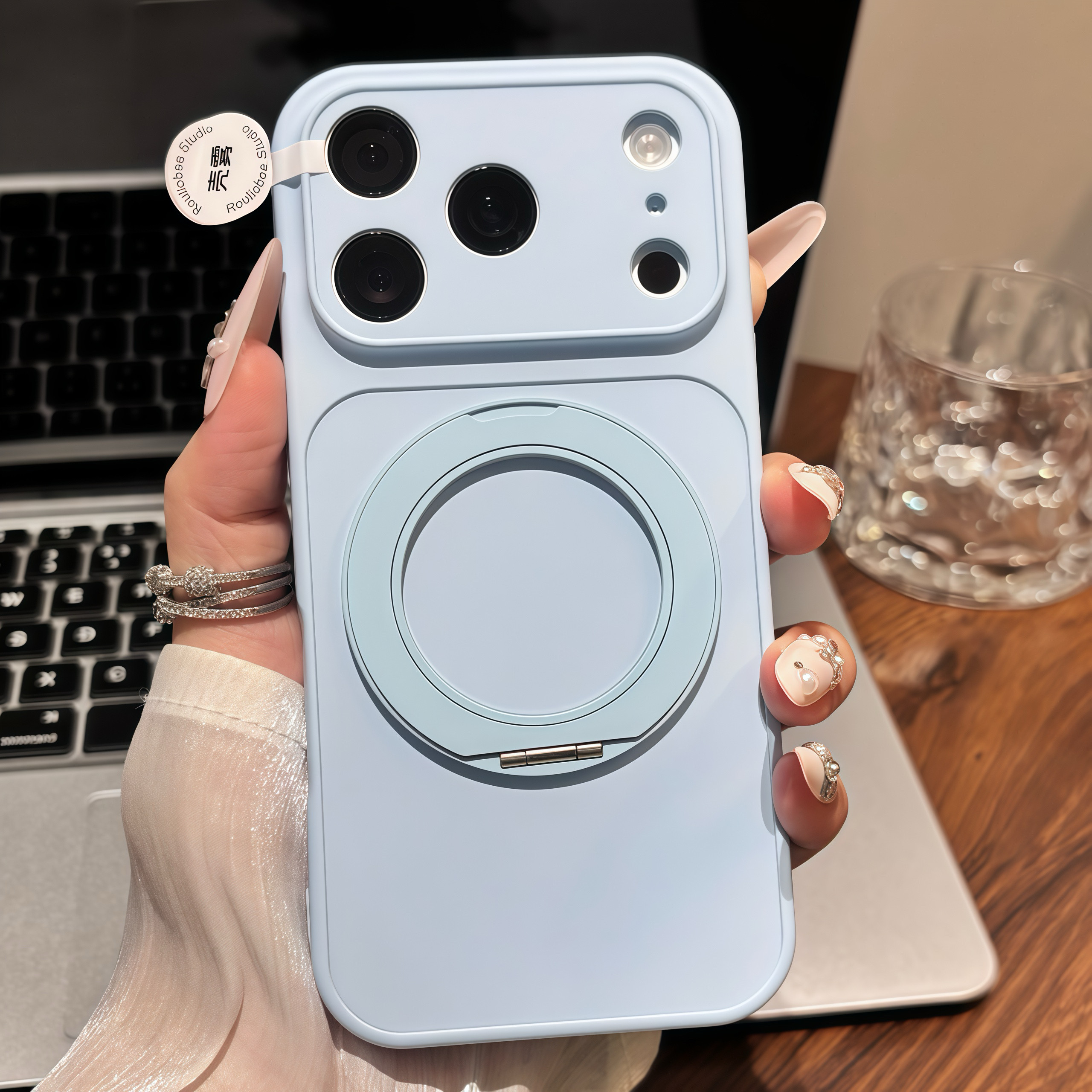圆形支架康宁壳适用于苹果17promax手机壳新款iphone16pro全包vivoX300纯色华为Pura90男女款防摔小米17pro软