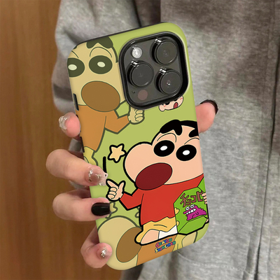 打哈欠睡衣小新适用iPhone16苹果16promax手机壳菲林壳二合一华为P70荣耀300防摔小米15OPPO13简约vivox200套