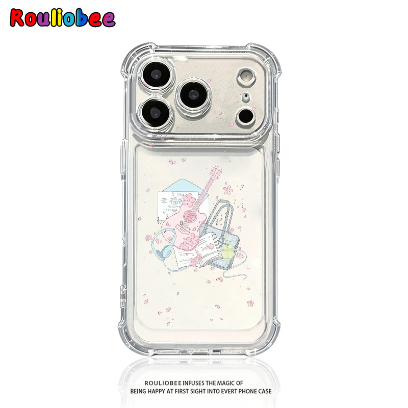 樱花音符吉他适用iPhoneDuo苹果18Promax手机壳17Pro华为Mate80新款透明气囊壳vivox300防摔小米18Pro手机套