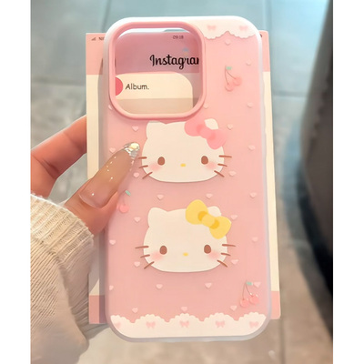 可爱甜甜Kitty适用iPhone15pro肤感手机壳苹果16ProMax新款肤感果冻13/14防摔12情侣款防摔保护壳网红超火套