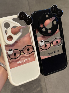 黑色kitty适用苹果16promax手机壳iphone13新款kt眼镜贴件奶油壳15pro华为mate70荣耀vivox200小米15OPPO防摔