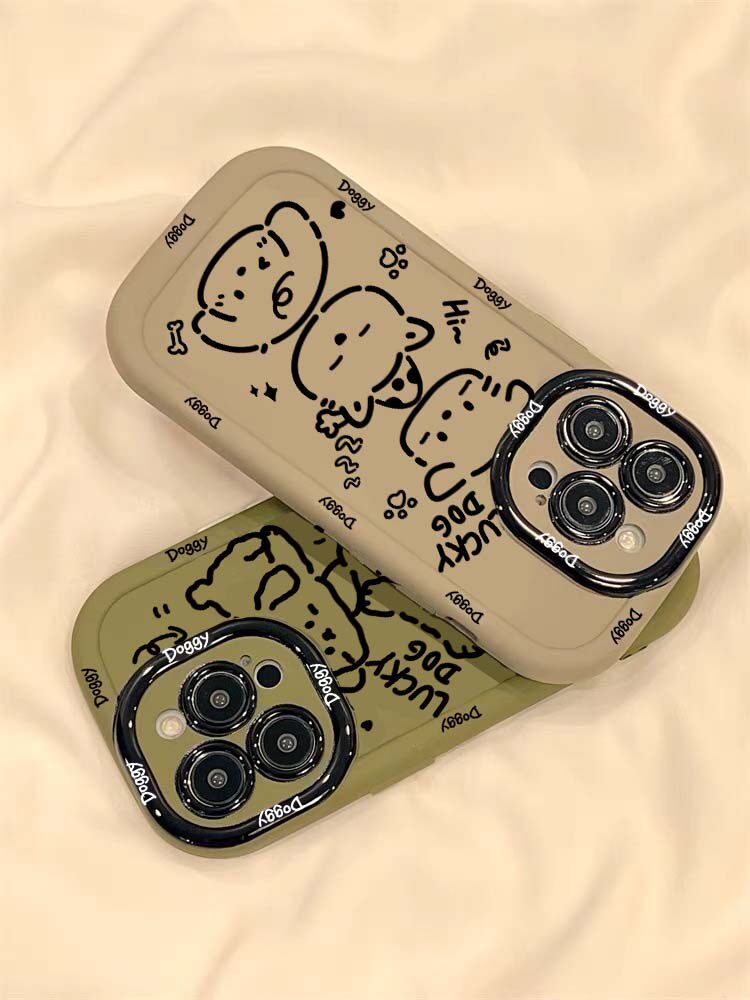 简约涂鸦三只小狗适用苹果15手机壳iphone14pro硅胶软13promax高级感