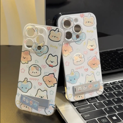 卖萌动物西高地支架适用苹果15手机壳16pro无边框vivo90超薄红米note13防摔小米14华为pura70荣耀200散热OPPO