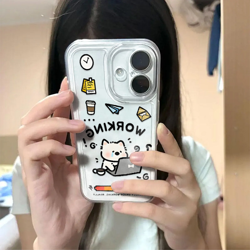 趣味加班小狗适用苹果17promax手机壳iPhone16Pro太空壳华为Mate80防摔Reno15vivox300小米17pro硅胶荣耀500