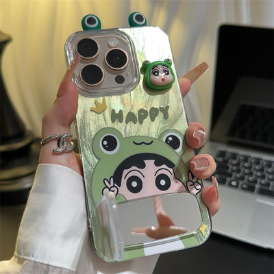 渐变青蛙小新趣味立体耳朵镜子支架iPhone16promax苹果15手机壳华为荣耀300闺蜜vivo小米OPPO红米note14适用
