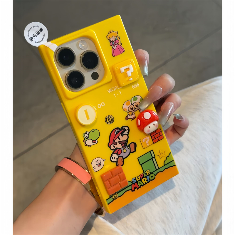 马里奥冰晶方块适用苹果16promax手机壳新款iPhone15pro硅胶软边14plus高级感13por男女款12防摔套11立体公仔