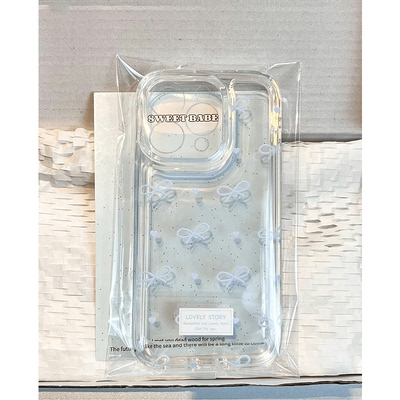 蓝色小蝴蝶结适用华为Pura70苹果15promax手机壳小米iPhone16/14防摔OPPOReno12荣耀200vivox100siQOOz9套neo