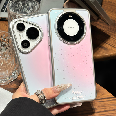 ins风蓝粉晕染适用iPhone17promax手机壳16pro防摔华为Pura80新款肤感水凝壳荣耀500防摔vivox300小米17pro软