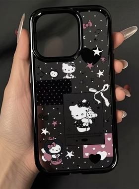 黑色Kitty酱适用苹果16/15promax手机壳iphone14pro可爱13/14软壳12女新款16e彩色软边亚克力防摔plus超火套