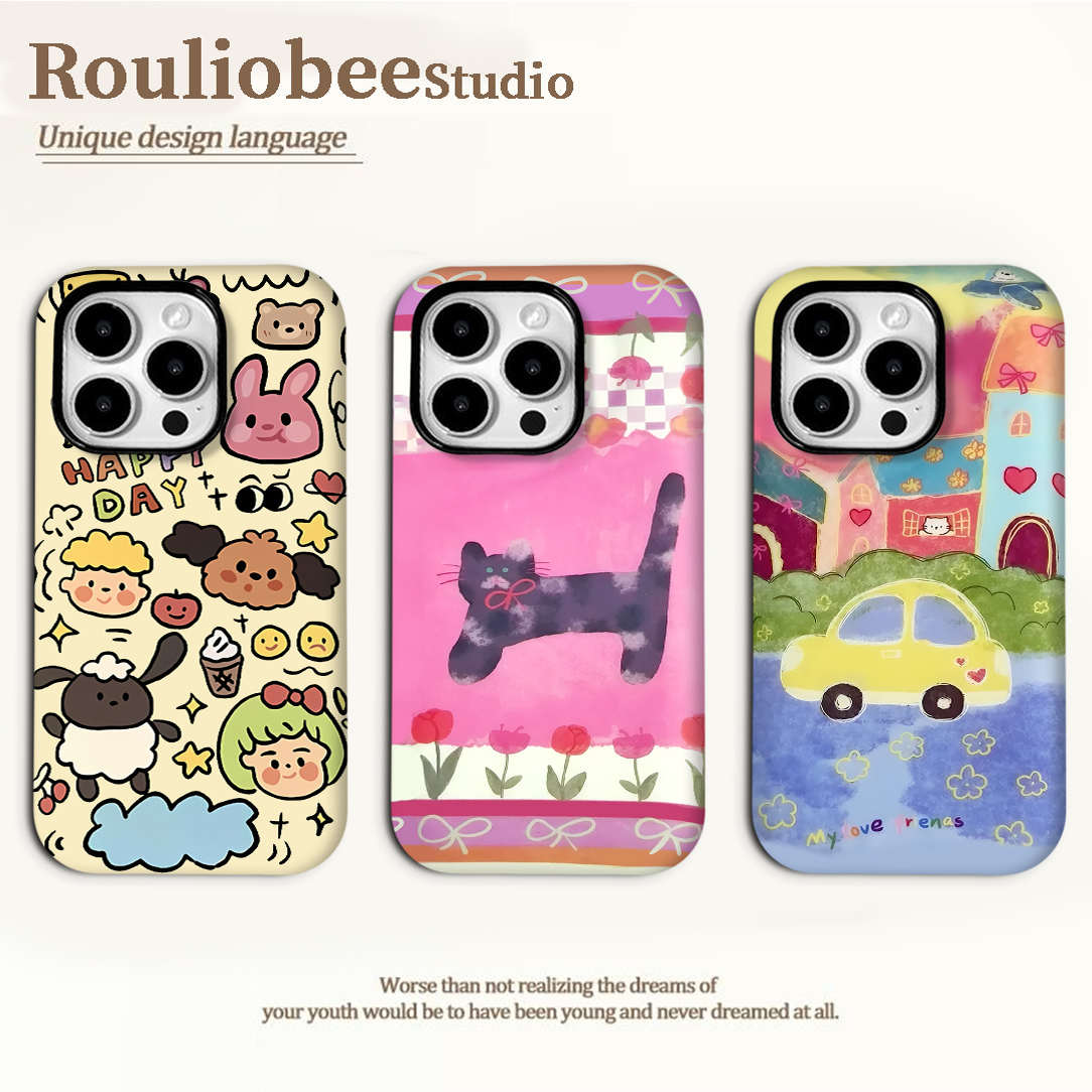 郁金香小猫适用苹果15手机壳iPhone16promax卡通华为mate70荣耀vivo个性小米超火菲林二合一防摔OPPO网红超火
