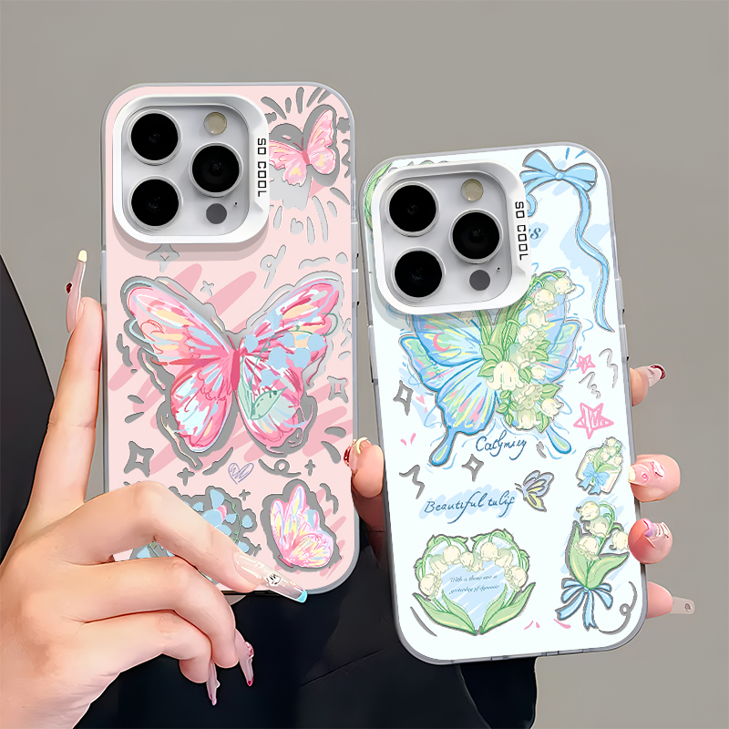绿色蝴蝶适用苹果15promax手机壳16pro华为mate60新款pura70元气壳OPPOReno12/vivos19x100女iQOOz9小米14软