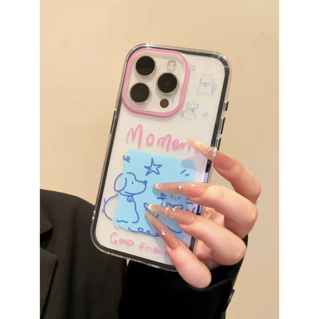手绘可爱猫狗适用苹果17promax手机壳iphone16pro新款三合一炫彩华为Mate80透明vivox300防摔小米17pro手机套