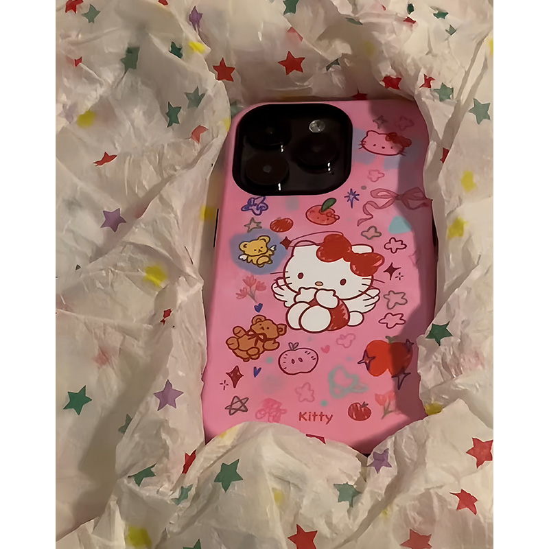 翅膀粉凯蒂猫适用苹果15手机壳iPhone16promax卡通华为mate70荣耀vivox300个性小米菲林二合一防摔套OPPO13套