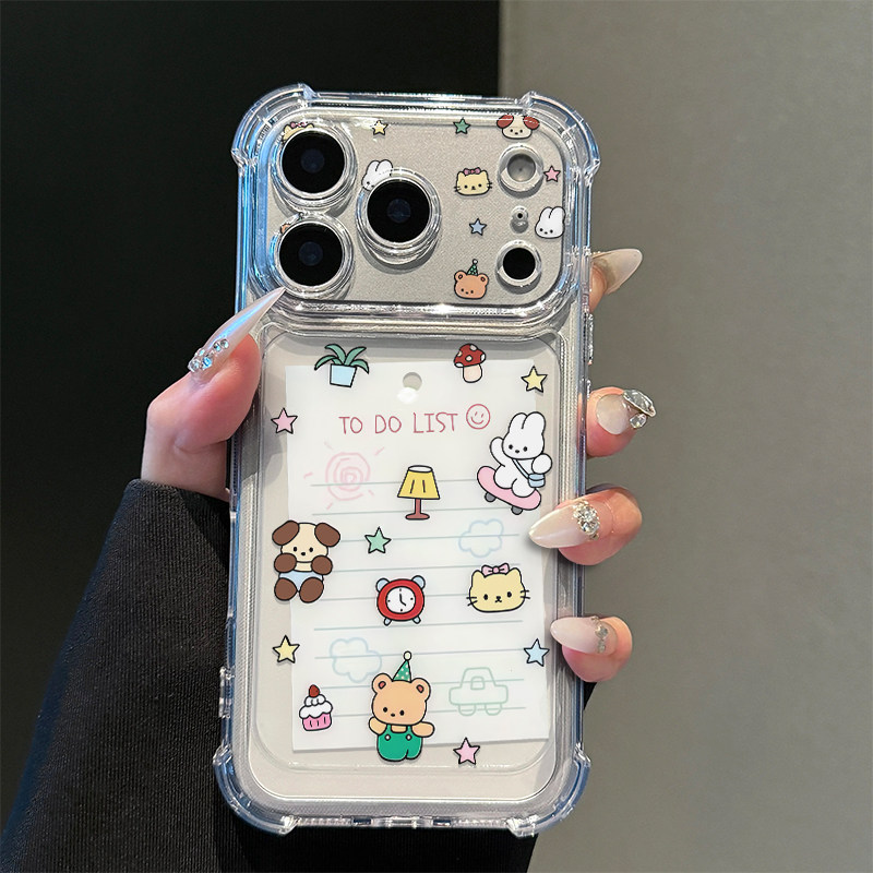 可爱闹钟小熊适用iPhone17promax苹果16pro手机壳华为Mate80新款透明气囊壳vivox300荣耀500防摔小米17Pro软