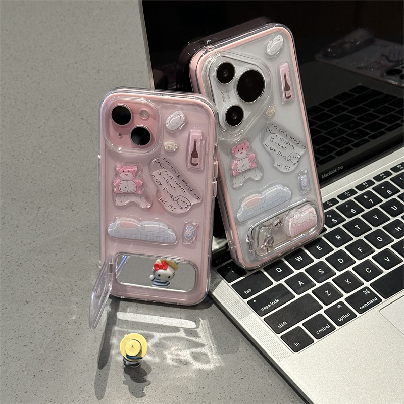 粉熊滴胶贴纸三合一新款适用苹果16Promax手机壳iPhone14plus13华为mate60/50可爱Pura70苹果15pro高级感12女