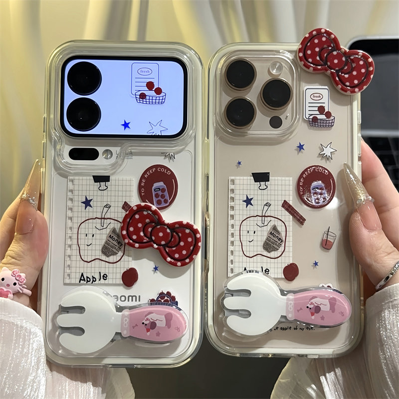 Apple苹果线条适用苹果17promax叉子支架手机壳16华为mate80新款撞色大孔vivox300情侣小米17pro防摔荣耀500