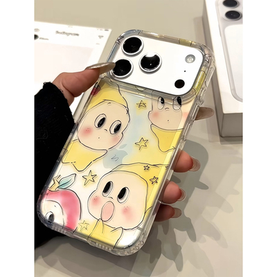 涂鸦半透星星人适用苹果17promax手机壳iPhone16太空壳华为Mate70防摔OPPOReno13vivox200小米15硅胶荣耀300