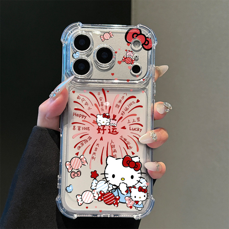 新年烟花小猫适用iPhone17promax苹果16pro手机壳华为Mate70新款透明气囊壳vivox300荣耀400防摔小米17Pro软
