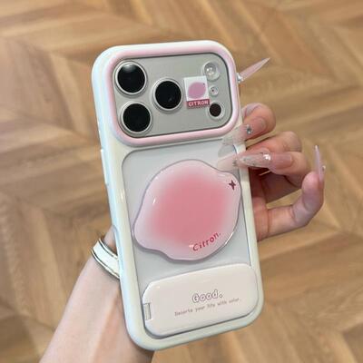 晕染水蜜桃适用苹果17promax镜面支架手机壳iphone16新款星空壳vivoS50男女款华为mate80防摔小米17pro手机套