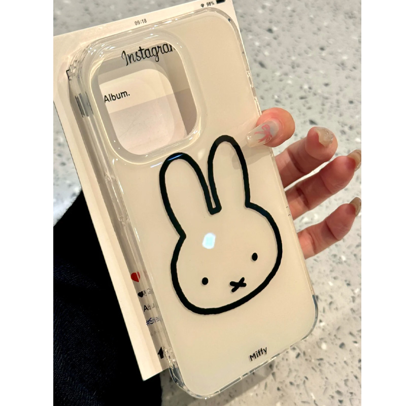 简约ins白底线条米菲兔挂件适用iPhone16promax手机壳苹果15女新款14可爱13卡通12网红小众16防摔15pro保护套