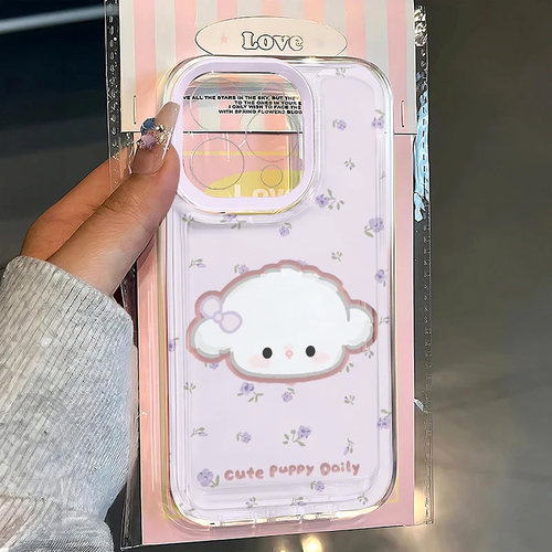 可爱碎花小狗适用苹果15手机壳16Pro卡通vivox100透明红米note13防摔小米14一加套华为pura70荣耀200硅胶OPPO