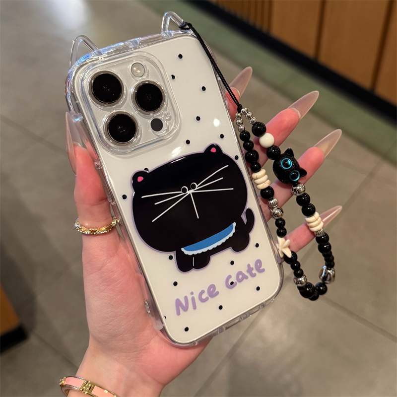 呆萌大脸猫咪透明适用iPhone15ProMax手机壳创意iPhone14pm简约挂绳13小众爆款保护壳11防摔14男女情侣网红壳
