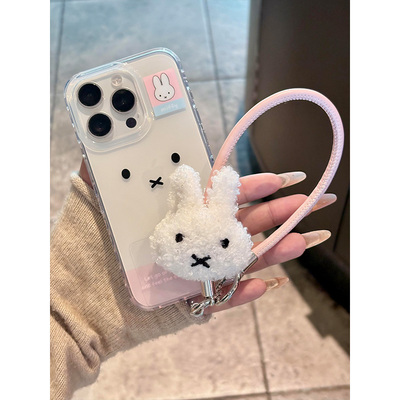 日韩ins卡通可爱米菲兔表情适用苹果16promax手机壳iPhone15女新款14带挂件手绳13网红少女15Pro防摔16保护套