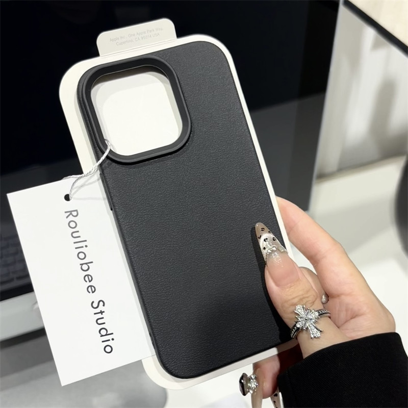日韩高级感纯色荔枝纹皮质立体麦门M适用iPhone17promax新款iPhone16pro苹果15手机壳小众12创意11全包防摔套