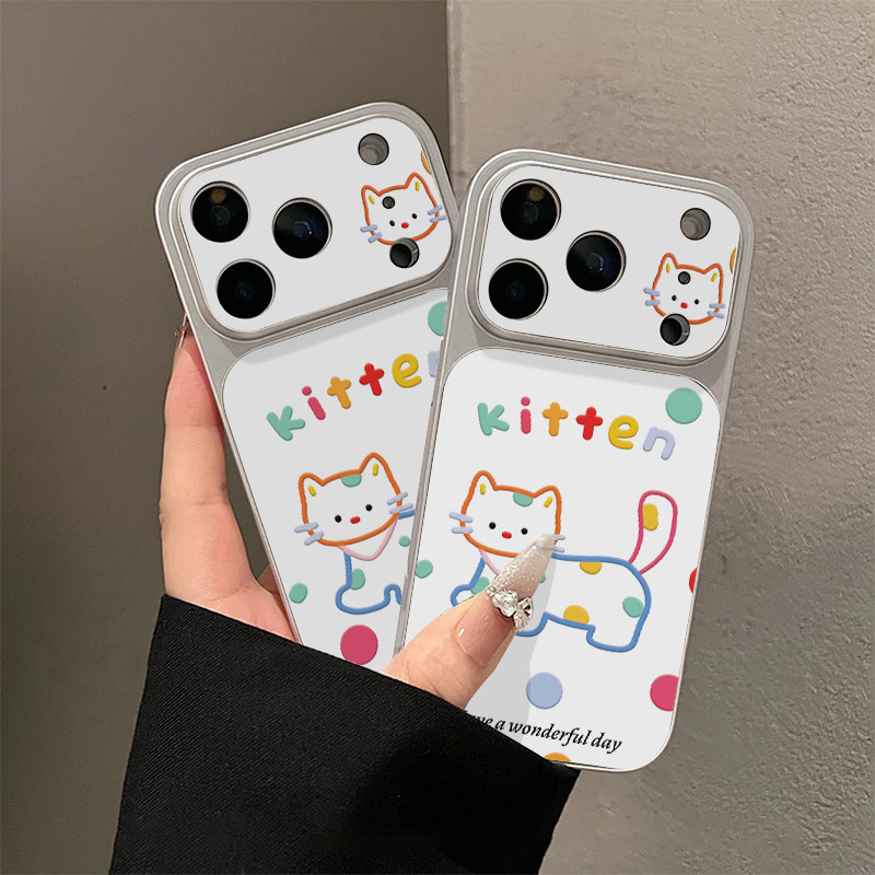 可爱彩点猫咪适用苹果17promax手机壳16手机壳华为Mate80新款电镀秒变壳vivox300男女款小米17pro防摔Reno15