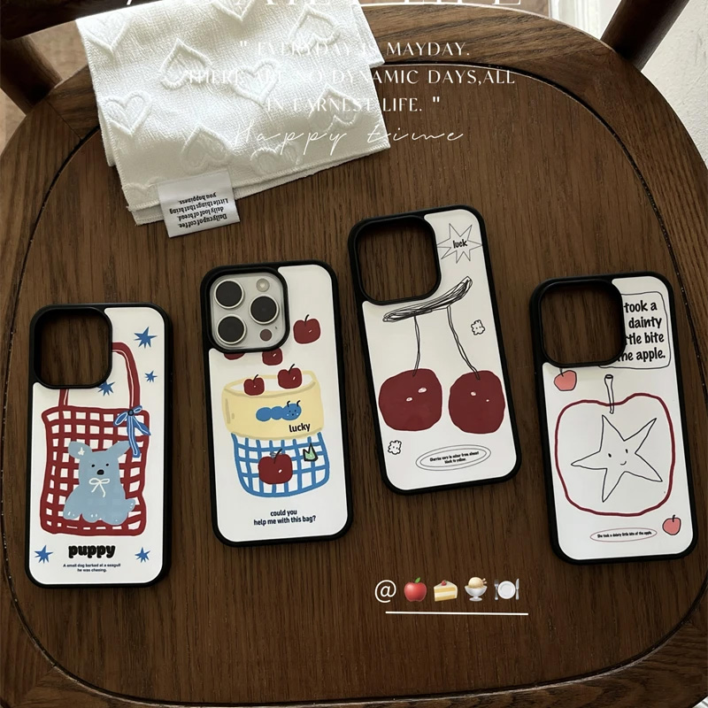 网格袋子小狗适用iphone16promax手机壳苹果14pro新款15Pro彩色软边亚克力13pro超火12防摔16Plus透明硅胶套