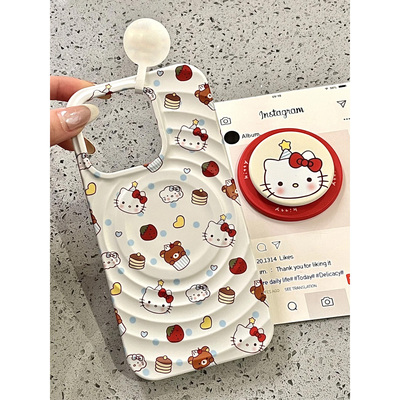 抖同款可爱草莓kitty猫磁吸支架适用苹果16promax手机壳iPhone15新款16保护套13女款14全包防摔15promax小众