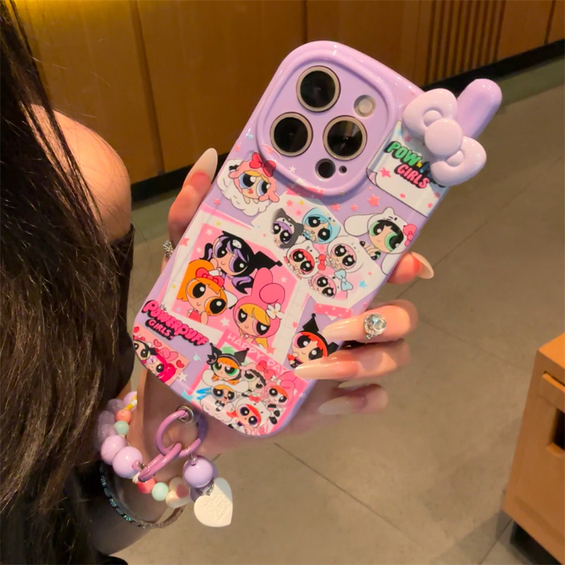 香芋飞天小女警大哥大适用iPhone16/15promax苹果13/14手机壳新款圆珠手链防摔14Promax硅胶软保护套11男女款