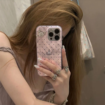 波点羽纱太后闪钻星球适用苹果15promax韩系ins手机壳iPhone16pro全包防摔华为70荣耀vivo红米note13OPPO一加