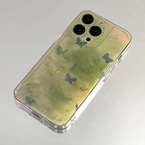 晕染绿蝴蝶适用苹果15手机壳16Pro卡通vivox100透明红米note13防摔小米14一加套华为pura70荣耀200硅胶OPPO软
