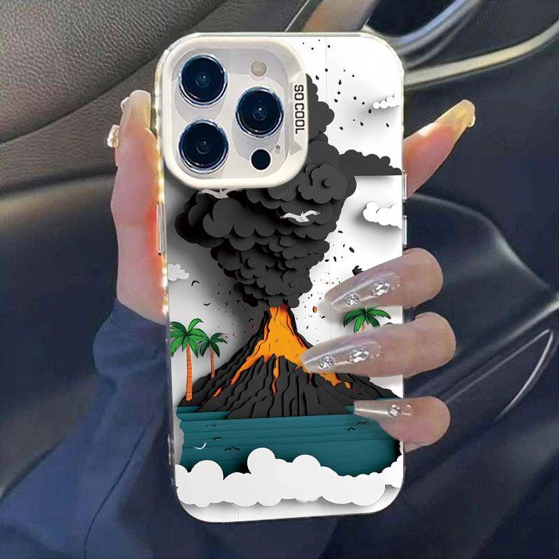 撞色火山喷发适用iPhone16苹果16Promax手机壳14promax新款彩银imd网红15promax防摔13/12套xr个性xsmax情侣