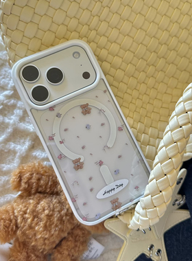 蝴蝶结小熊适用于苹果17Promax磁吸手机壳iphone16Pro男女款14透明13Pro保护套12mini硅胶软7/8plus防摔17air