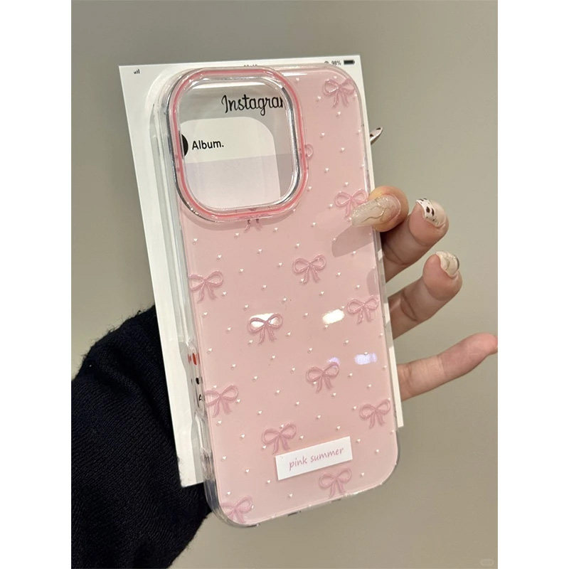 粉底波点蝴蝶结适用苹果16promax手机壳iphone13新款15pro华为mate70荣耀vivox200小米15OPPO全包双层防摔软