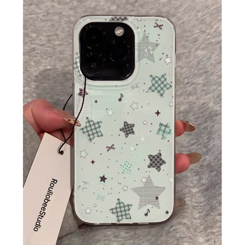 满屏薄荷绿星星适用苹果17promax手机壳iphone16新款奶油IMD壳15pro华为mate70荣耀vivox200小米15OPPO防摔软