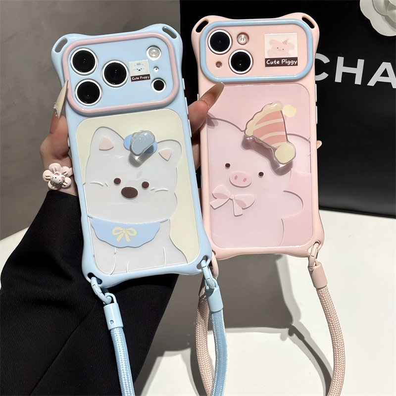 趣味耳机茄子适用iPhone17promax旋转贴件手机壳16pro新款撞色四角挂绳壳11/12男女款13/14防摔软16Pro保护套