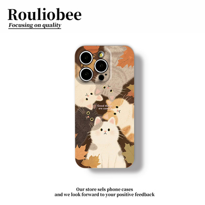 落叶之秋小猫适用苹果17promax手机壳16pro华为mate70新款pura70菲林壳OPPOReno14/vivos30x200小米15超火套