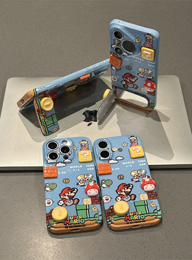 立体马里奥支架适用苹果15手机壳16promax菲林vivox200红米note14防摔小米15套华为pura7080荣耀400OPPO游戏