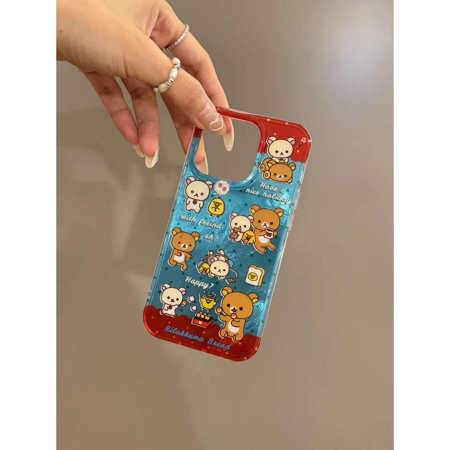 红蓝拼轻松熊适用苹果16promax手机壳iPhone15promax/14/13pro冰裂纹华为Pura70荣耀200vivo小米14高级OPPO软