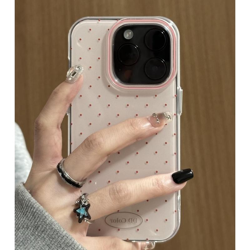 小清新粉波点适用苹果16promax手机壳iphone13新款15pro华为mate70荣耀vivox200小米15OPPO全包双层防摔软套