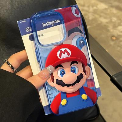 小红书同款红马里奥适用苹果16promax手机壳iphone14pro新款13趣味12可爱11保护15promax全包防摔冰透蓝卡通