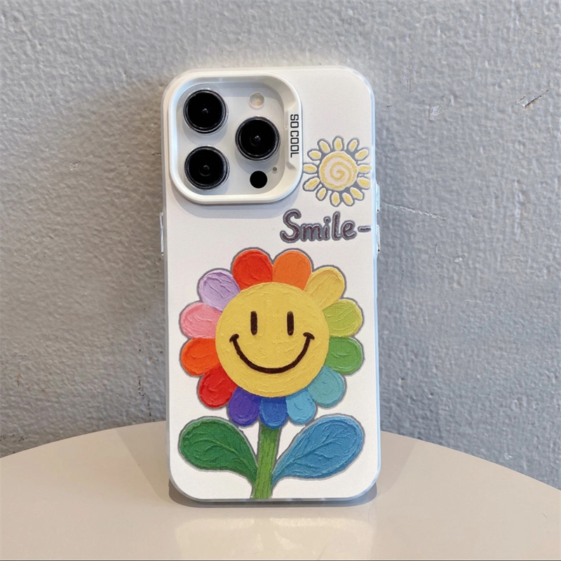 创意smile油画花适用苹果15promax手机壳16pro华为mate70/60新款磨砂彩银OPPOReno14/vivos20x200小米15超火